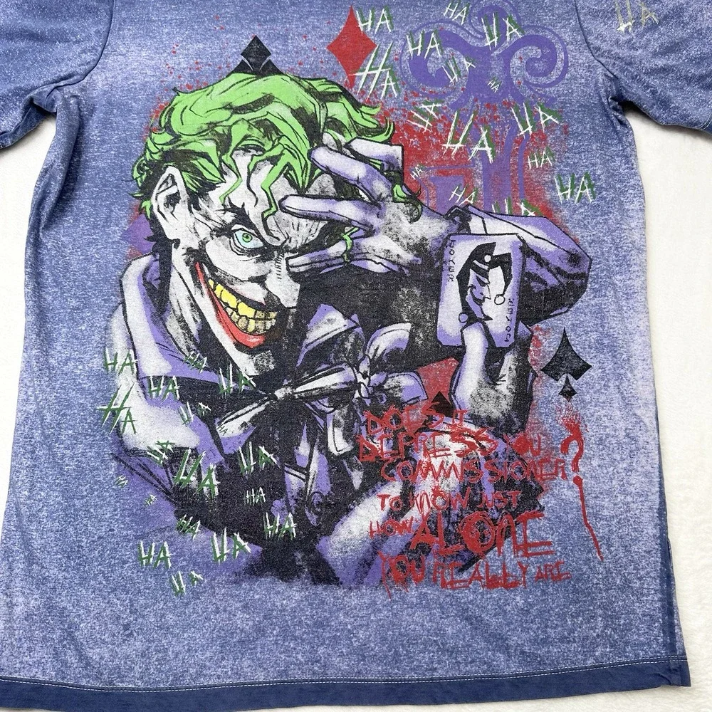 Batman JOKER Shirt Mens Large Blue‎ Comic Graphic AOP DC Comics Villian